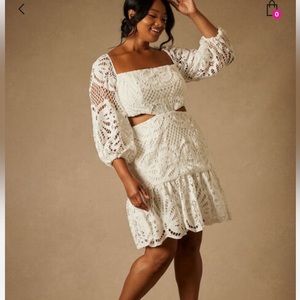 Bridal by Eloquii Eyelet Puff Sleeve Dress